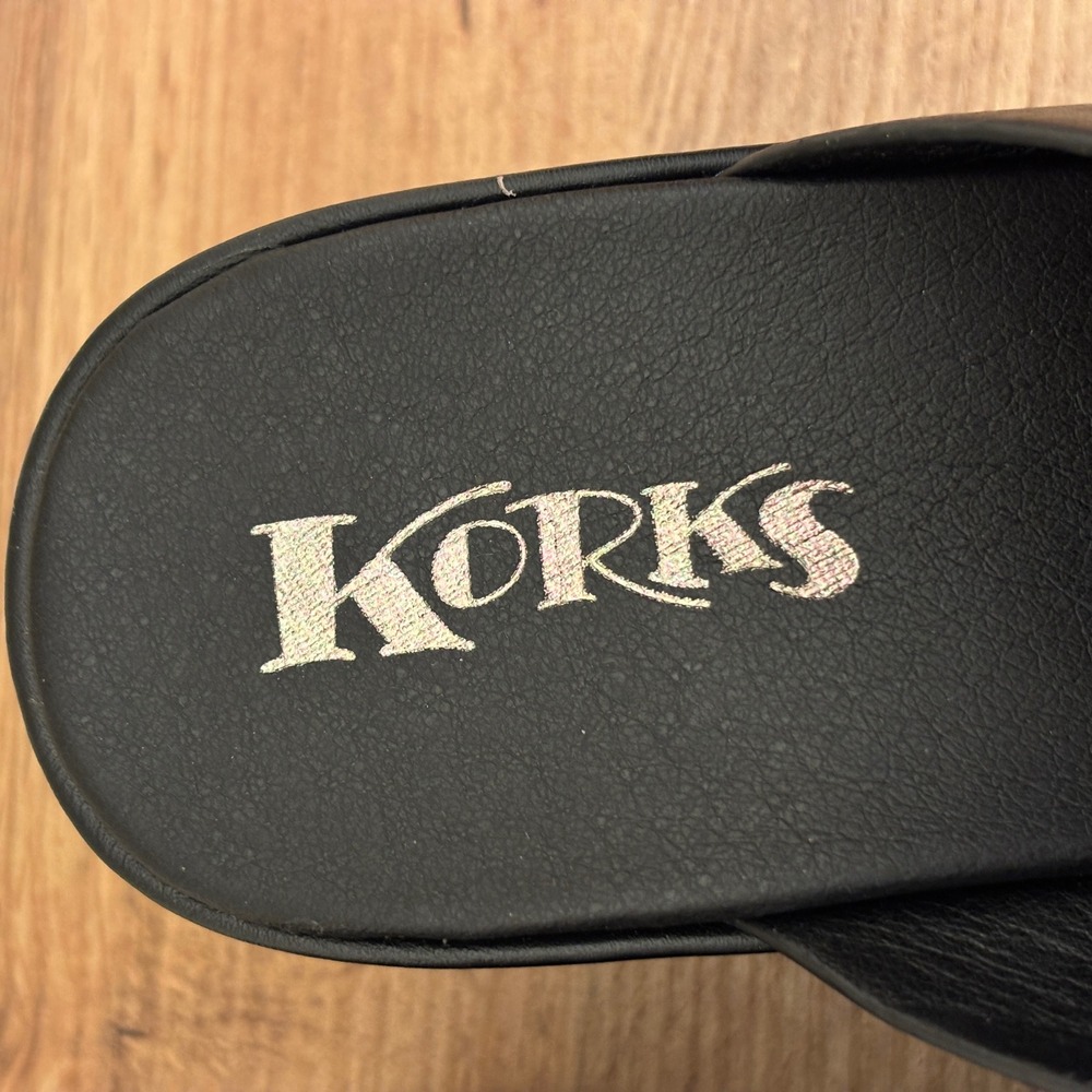 KORKS Madera Wedge Sandals Black Women Size 10 Criss Cross Strap Platform Slides - Picture 2 of 12